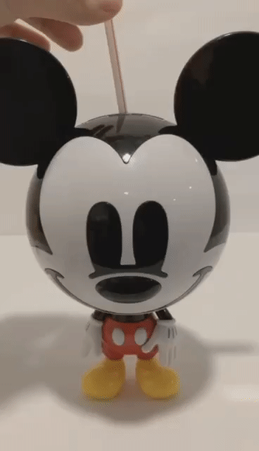 Shaw Mickey Mouse drinking cup and coin bank opening and closing
